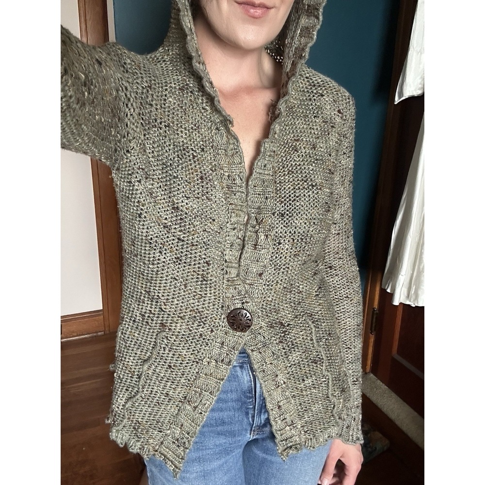 BCBGMAXAZRIA Hooded Chunky-Knit Cardigan Whimsigoth Mosscore Forestcore Y2K